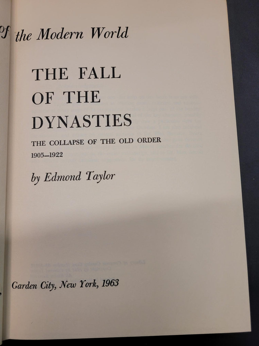 The Fall of the Dynasties * Edmond Taylor * Mainstream of the Modern World Series