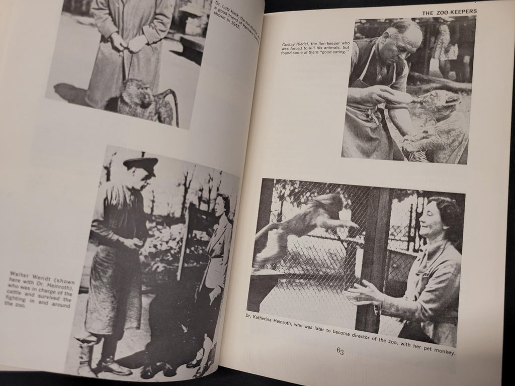 An open book showing two printed pages with black-and-white photographs and small blocks of text. The photos depict people in what appears to be documentary or editorial content.