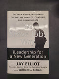 The Steve Jobs Way: iLeadership for a New Generation book by Jay Elliot with William L. Simon, featuring a black and white cover design with a silhouette of Steve Jobs.