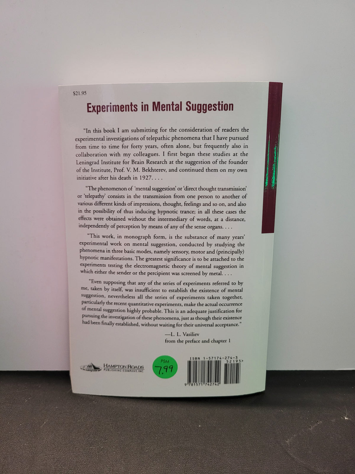 Experiments in Mental Suggestion * L.L. Vasiliev